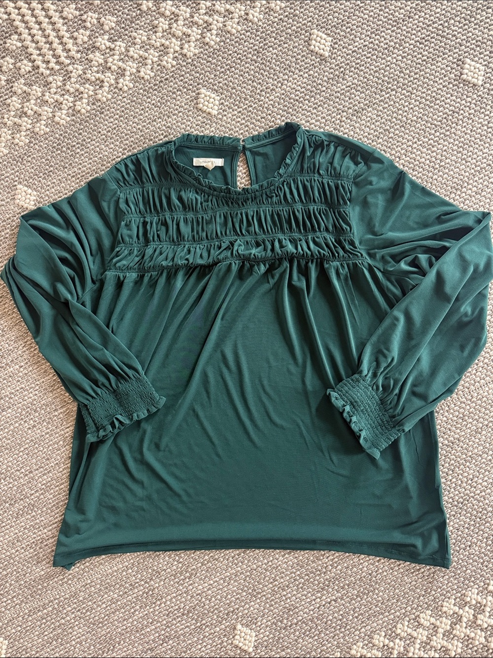 Maurices Dark Teal Smocked Yoke Long-Sleeve Blouse